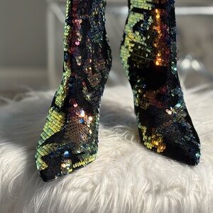 Sequin Stiletto Boots - Navy and Gold